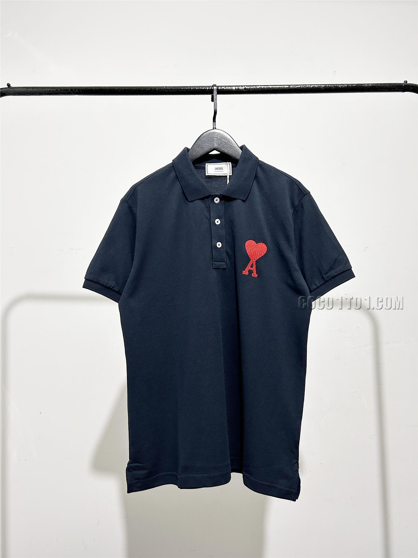Ami Paris heart embroidered polo shirt short sleeve N051401