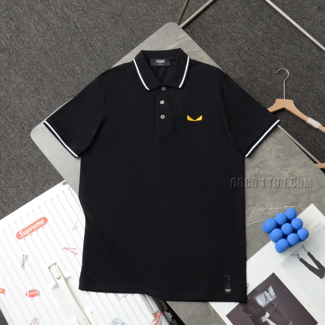 Fendi New Devil Eye Embroidered Logo Polo Shirt Short Sleeve T-Shirt N051401